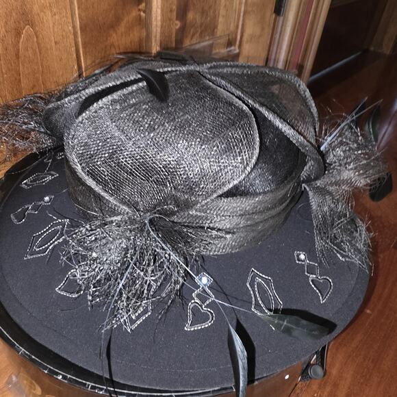 NIB Champagne Italy Black Derby‎ Church Special OccasionSun Hat Embroidered main image 4